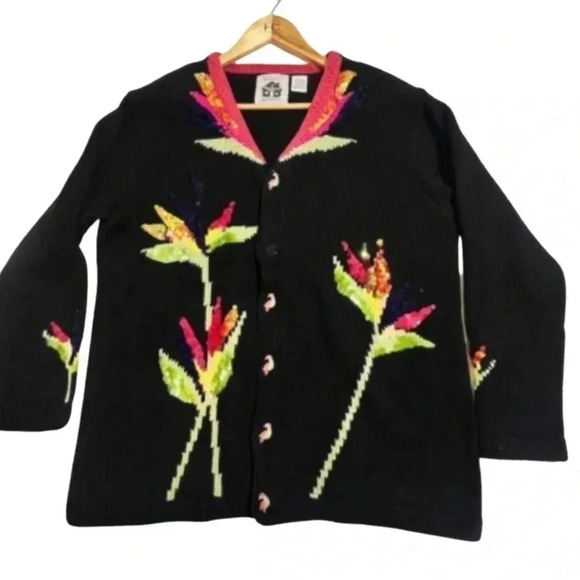 Storybook Knits Sweaters - Vintage Black Storybook Knits Dreams of Paradise Embroidered Cardigan Sweater